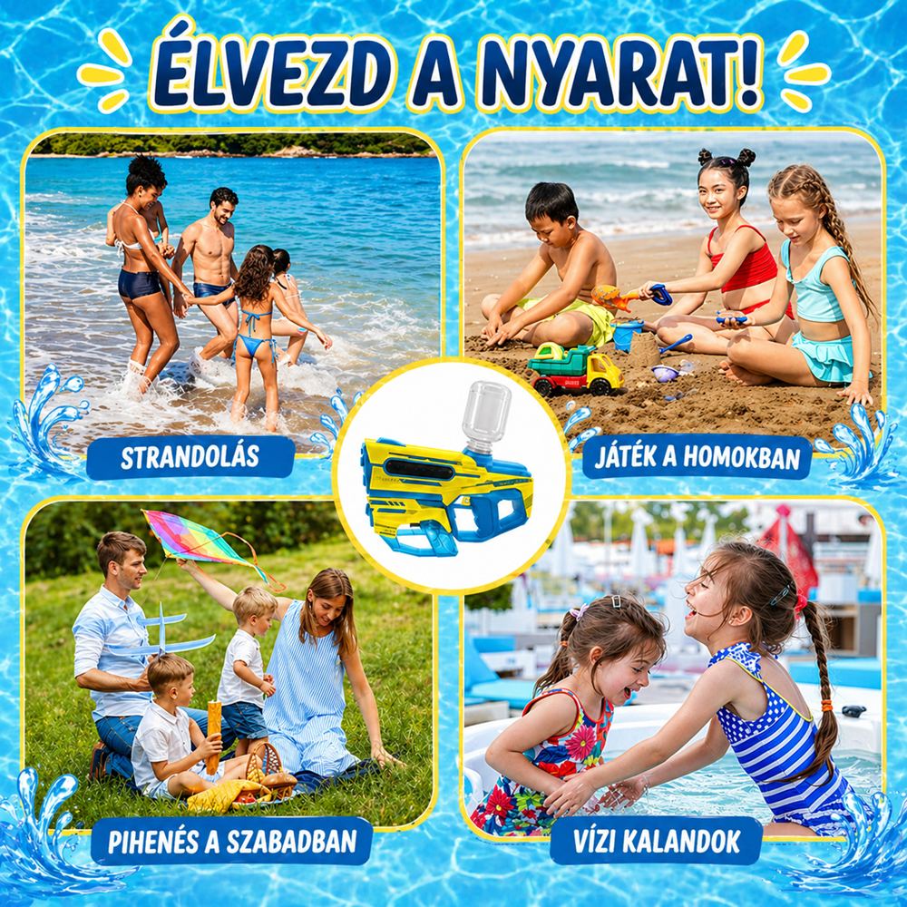 AquaVolt 2 az 1-ben elektromos vízipisztoly – nagy kapacitású automata vízfegyver kék-sárga kivitelben (BBMJ) 3