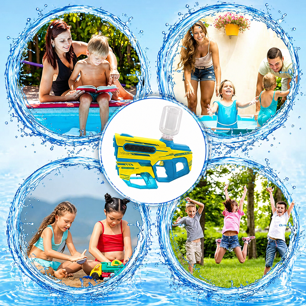 AquaVolt 2 az 1-ben elektromos vízipisztoly – nagy kapacitású automata vízfegyver kék-sárga kivitelben (BBMJ) 4