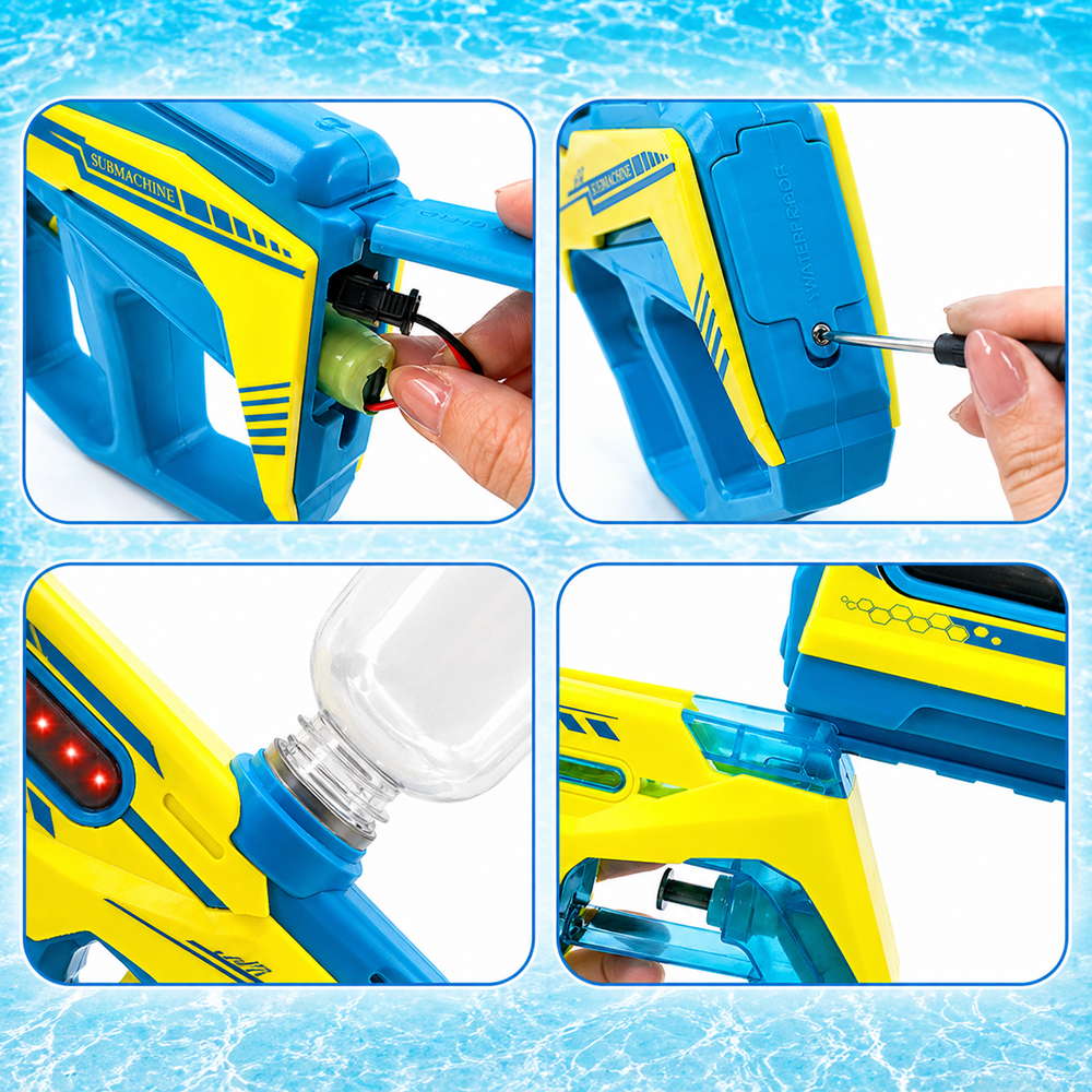 AquaVolt 2 az 1-ben elektromos vízipisztoly – nagy kapacitású automata vízfegyver kék-sárga kivitelben (BBMJ) 6