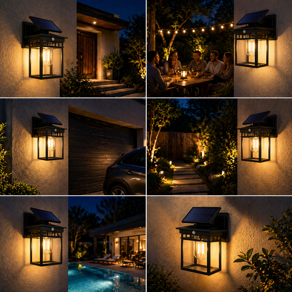 Haoerliang HEL-866 antik stílusú napelemes fali lámpa – vintage kültéri LED lámpa IP65 vízálló kivitelben (BBD) 3