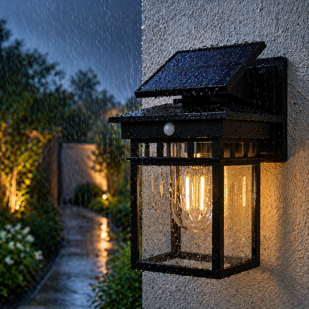 Haoerliang HEL-866 antik stílusú napelemes fali lámpa – vintage kültéri LED lámpa IP65 vízálló kivitelben (BBD) 5