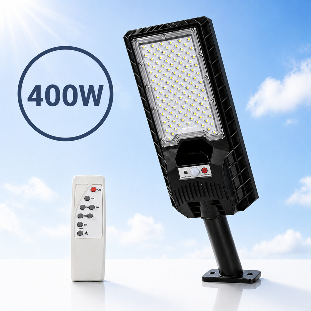 Hayami KL25-282A 400W napelemes utcai LED lámpa – távirányítós kültéri solar világítás IP65 védelemmel (BBD) 1