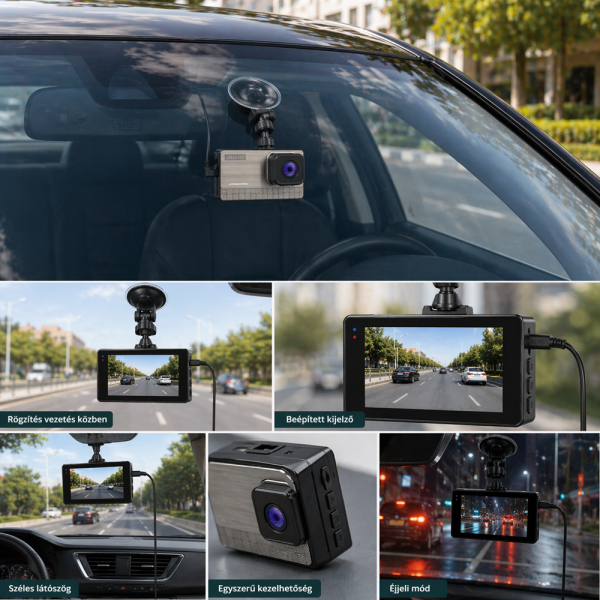 JINGONG KOS-14046 2K Autós menetrögzítő kamera – Full HD Dash Cam, szélvédőre rögzíthető, éjjeli mód, loop felvétel (BBD)