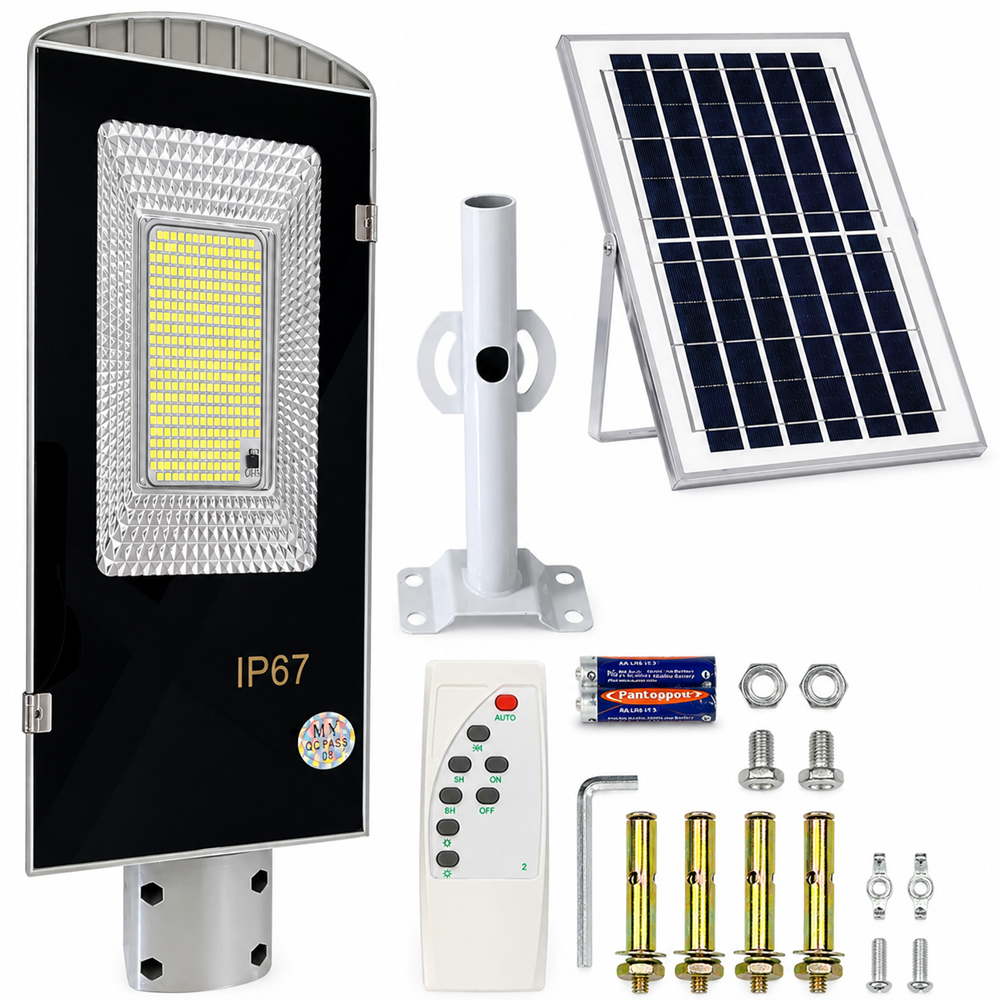 Kerti napelemes oszloplámpa 300W – 299 LED nagy teljesítményű utcai solar lámpa kültérre (BBRLB1330) 1