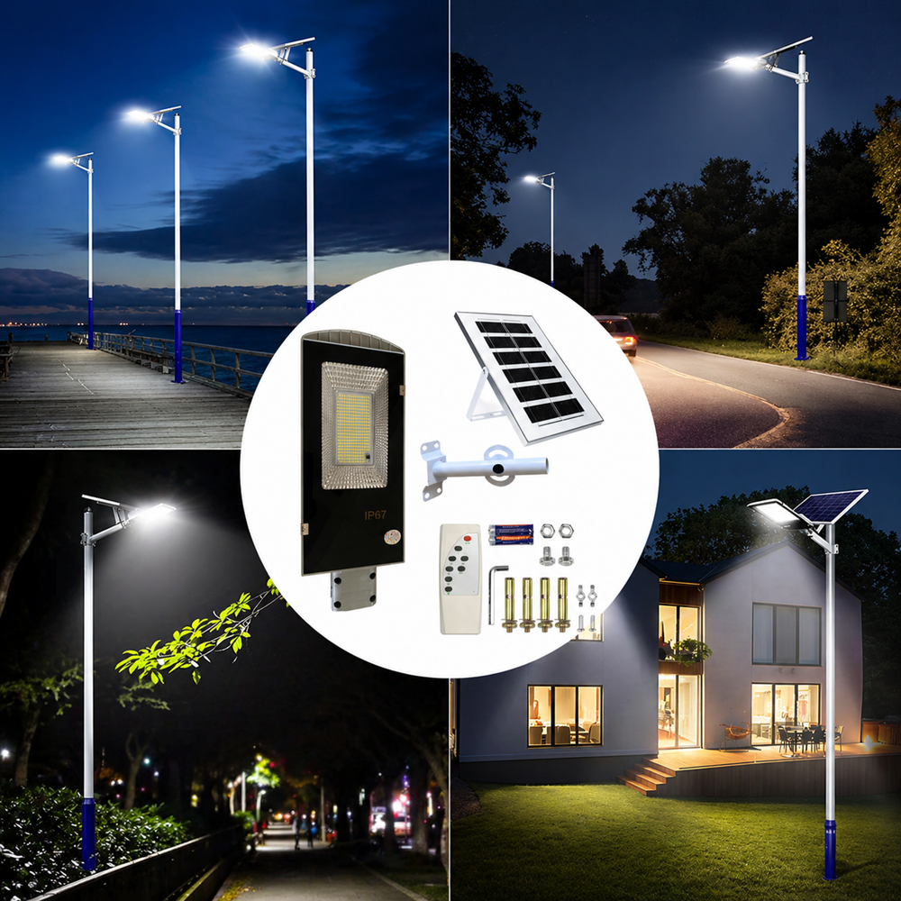 Kerti napelemes oszloplámpa 300W – 299 LED nagy teljesítményű utcai solar lámpa kültérre (BBRLB1330) 5