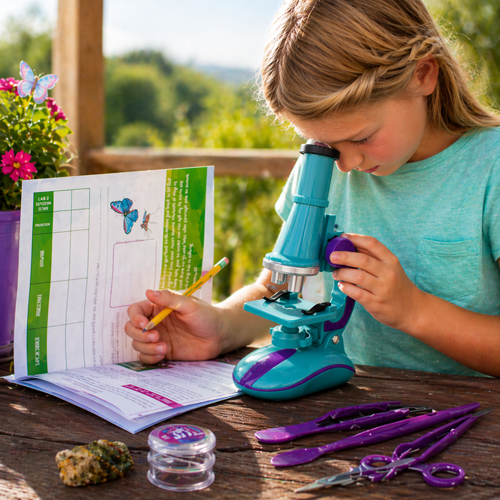 Mikroszkóp készlet kísérleti naplóval – oktató tudományos játék gyerekeknek, türkiz (BBMJ) 2 (2)