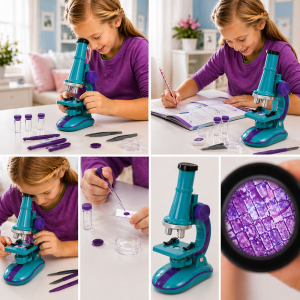Mikroszkóp készlet kísérleti naplóval – oktató tudományos játék gyerekeknek, türkiz (BBMJ) - Image 3