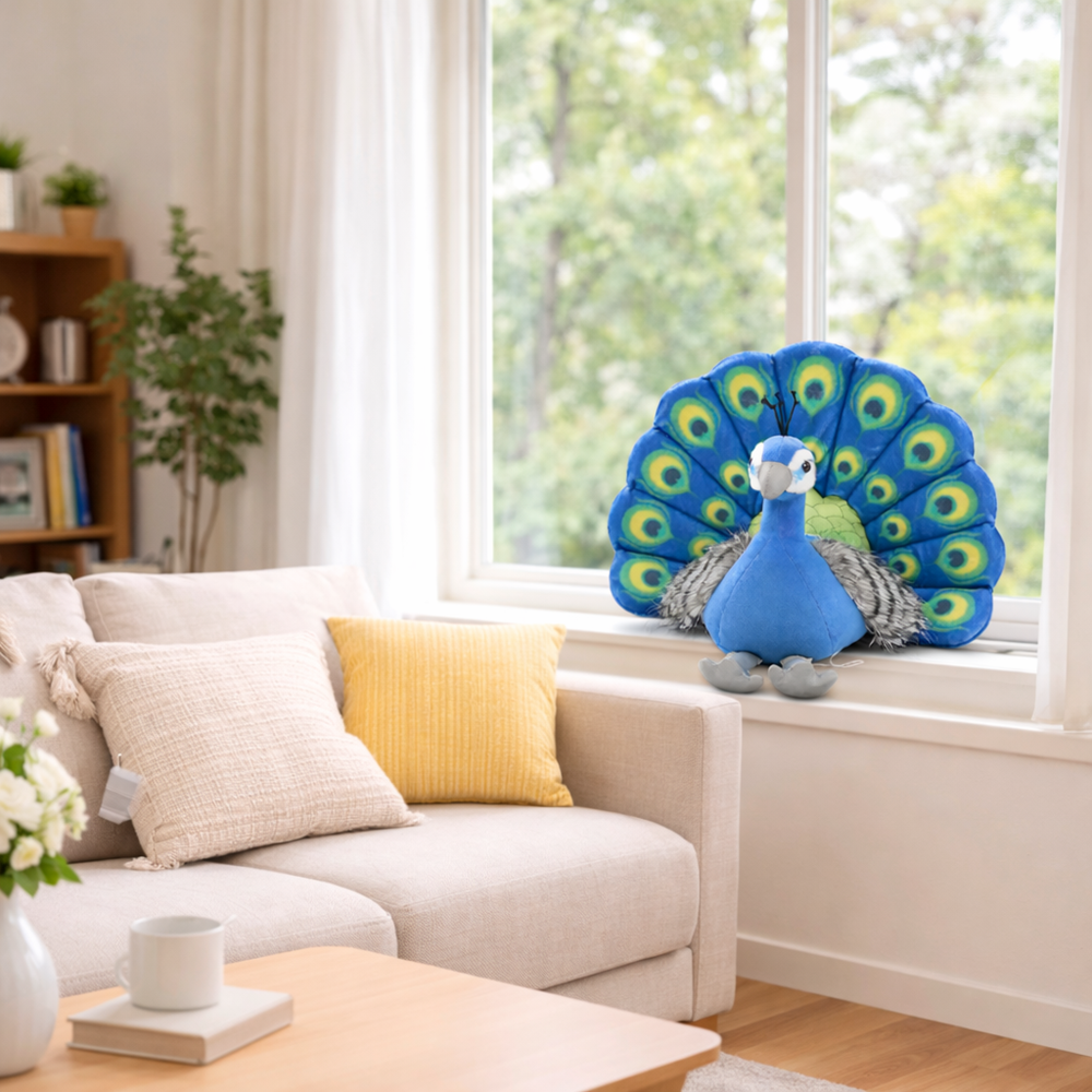 Prémium kék plüss páva párna – dekoratív, puha díszpárna lakásdekorációhoz és ajándéknak (BBJ) 3