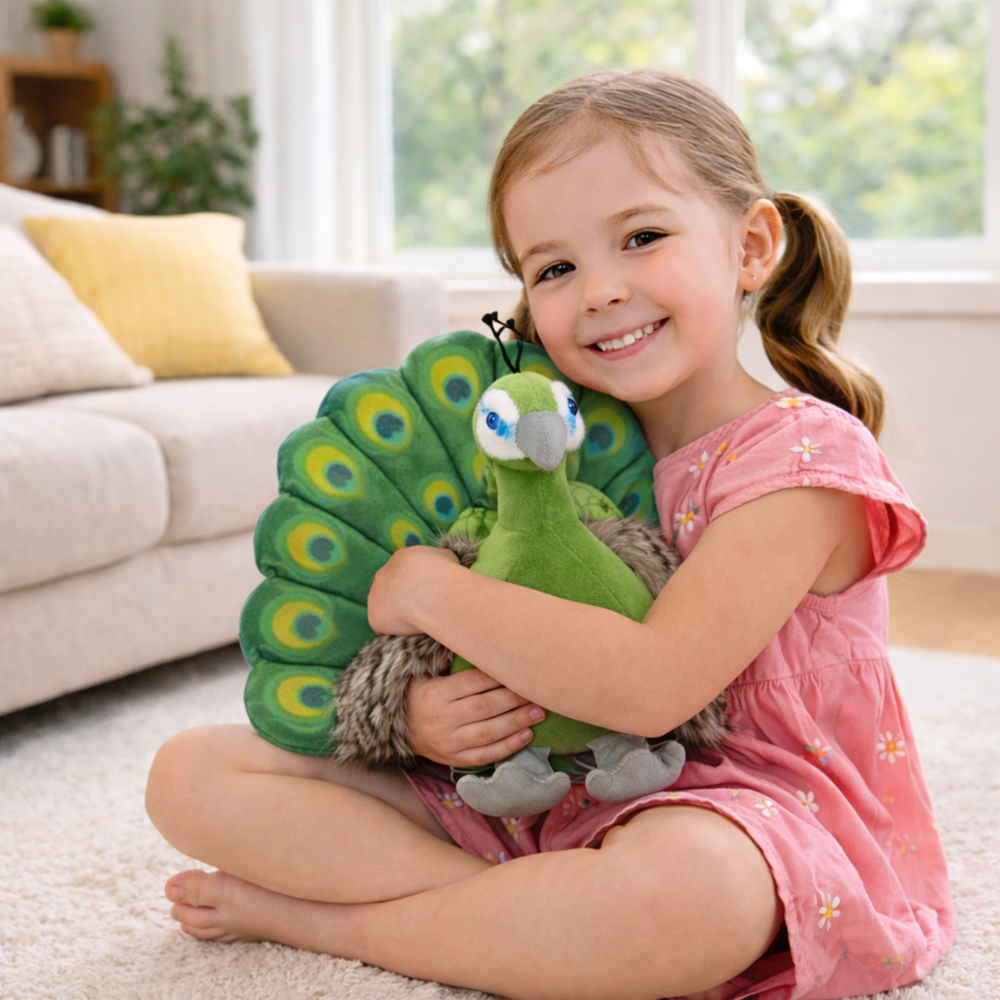 Prémium zöld plüss páva párna – dekoratív, puha díszpárna lakásdekorációhoz és ajándéknak (BBJ) 2