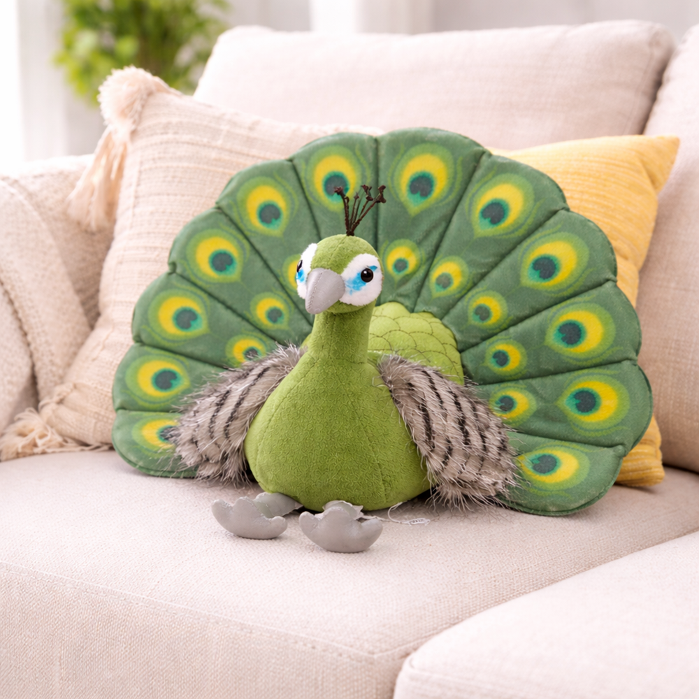 Prémium zöld plüss páva párna – dekoratív, puha díszpárna lakásdekorációhoz és ajándéknak (BBJ) 4