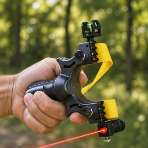 Professzionális csúzli lézeres célzóval – alumínium vadász csúzli latex gumival és bőrzsebbel (BBL) - Image 3