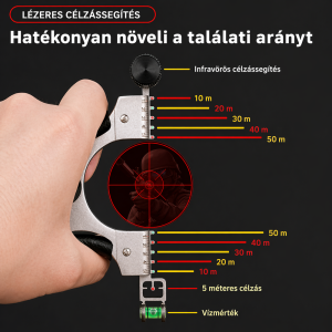 Professzionális csúzli lézeres célzóval – alumínium vadász csúzli latex gumival és bőrzsebbel (BBL) - Image 5