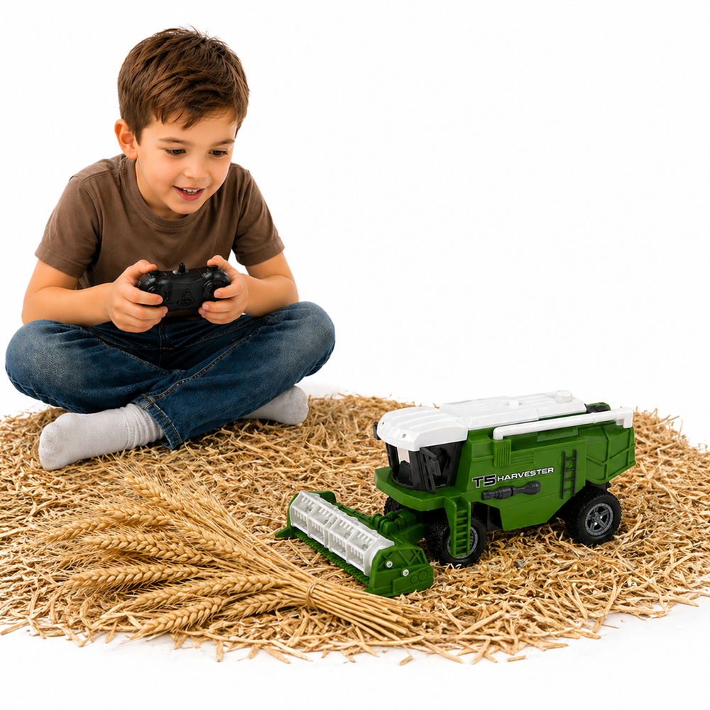 TerményKirály RC T5 távirányítós zöld kombájn – arató-cséplő munkagép játék gyerekeknek (BBJ) 1 (2)