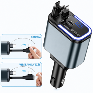 180W 5 az 1-ben LED-es autós gyorstöltő adapter – PD3.0 Type-C és USB szivargyújtós töltő telefonhoz (BBD) - 3. kép