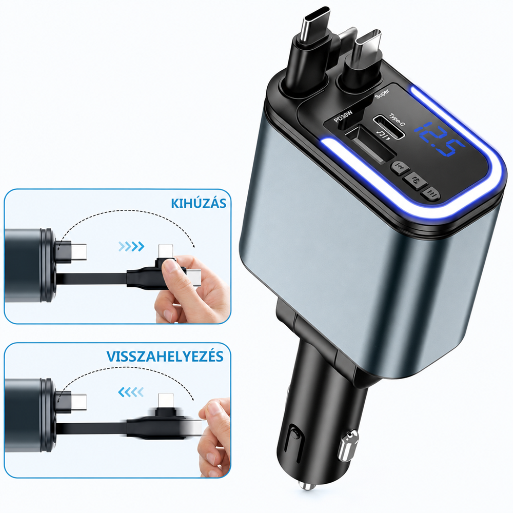 180W 5 az 1-ben LED-es autós gyorstöltő adapter – PD3.0 Type-C és USB szivargyújtós töltő telefonhoz (BBD) 3