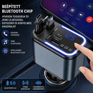180W 5 az 1-ben LED-es autós gyorstöltő adapter – PD3.0 Type-C és USB szivargyújtós töltő telefonhoz (BBD) - 5. kép