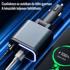 180W 5 az 1-ben LED-es autós gyorstöltő adapter – PD3.0 Type-C és USB szivargyújtós töltő telefonhoz (BBD) - 6. kép