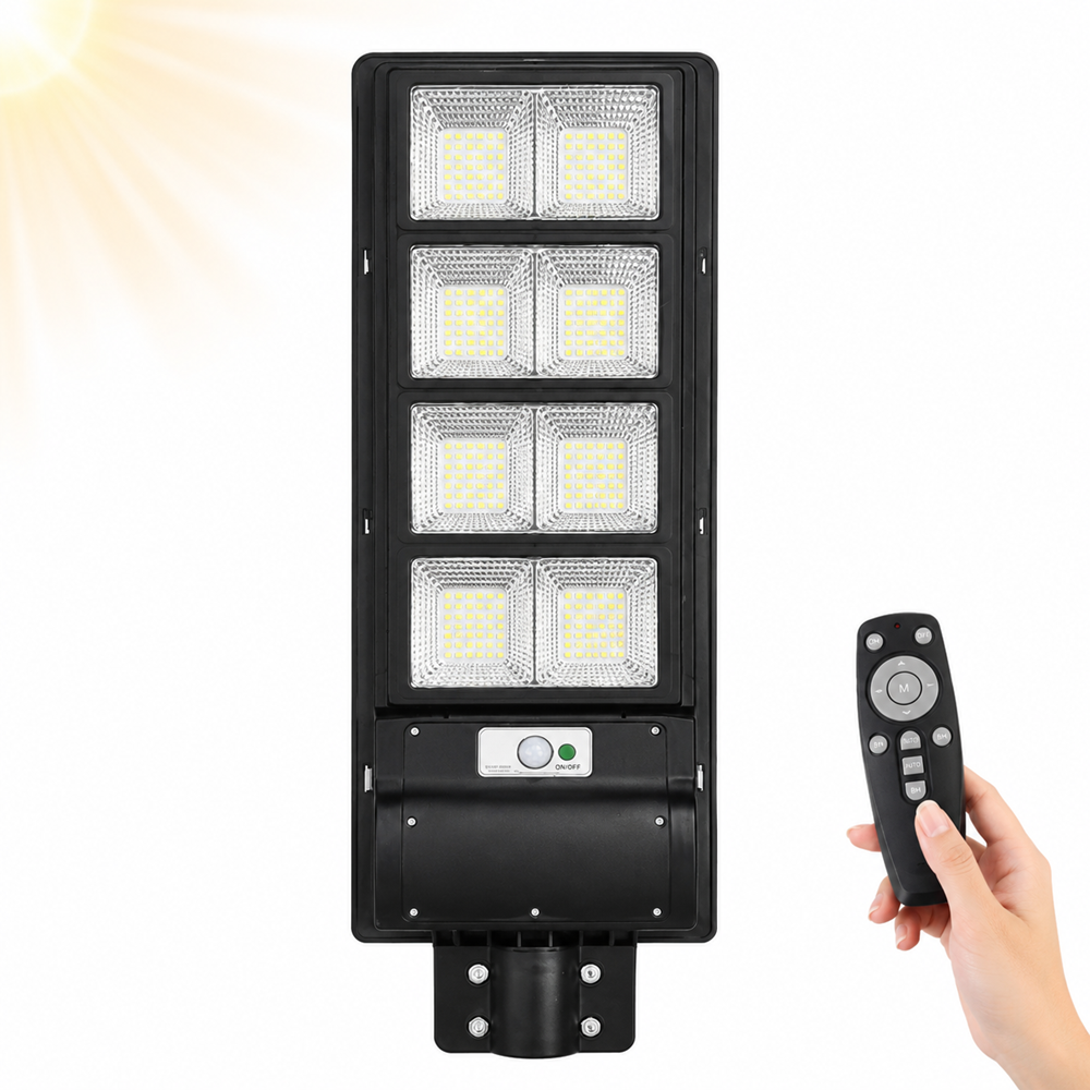 HAYAMI KL25-298 napelemes LED utcai lámpa 210 LED-del – kültéri mozgásérzékelős udvari világítás távirányítóval (BBD) 1