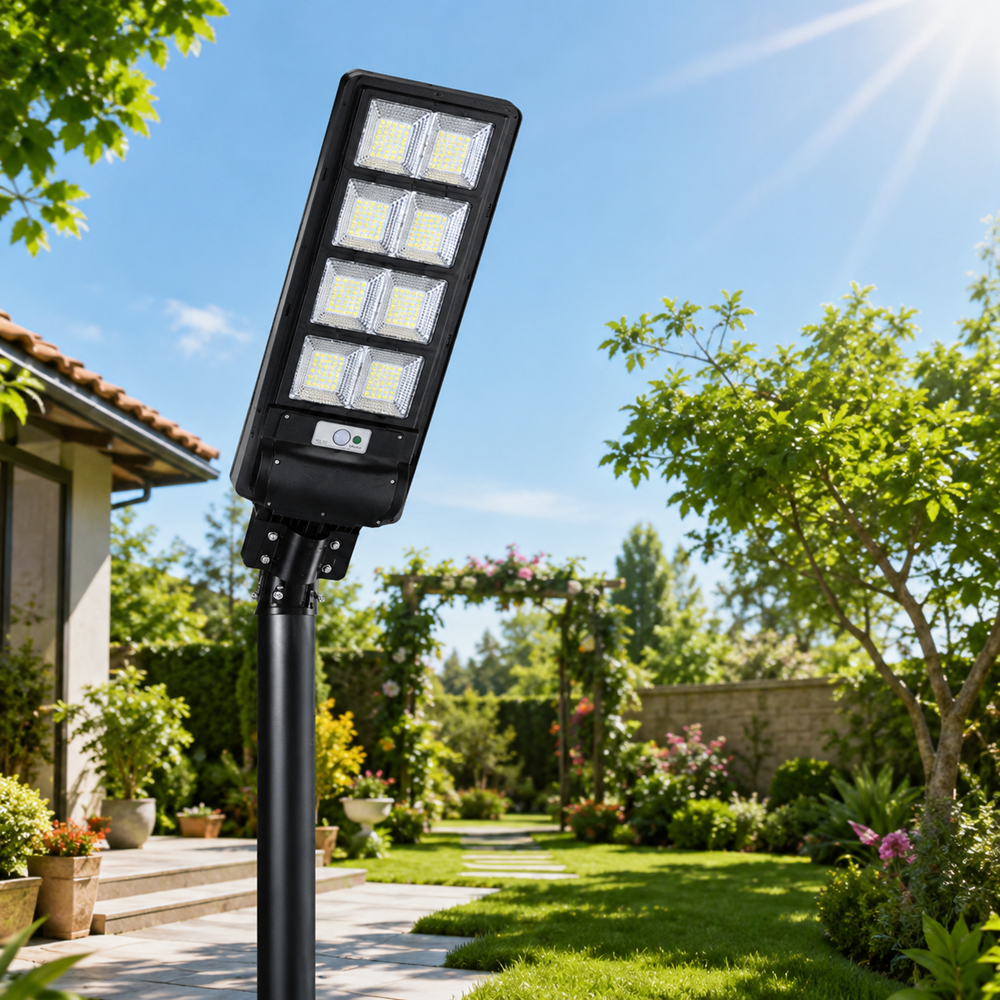 HAYAMI KL25-298 napelemes LED utcai lámpa 210 LED-del – kültéri mozgásérzékelős udvari világítás távirányítóval (BBD) 4