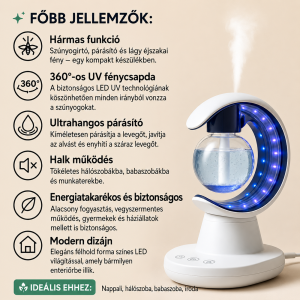 Hold alakú elektromos szúnyogirtó lámpa párásítóval és LED éjszakai fénnyel - fehér (BBM) - 5. kép