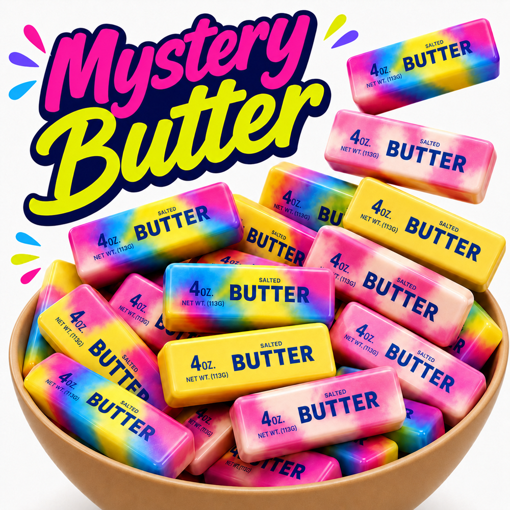 Mystery Butter Squishy stresszoldó játék 4oz – puha nyomkodható hab fidget játék random színekben (BBE) 1