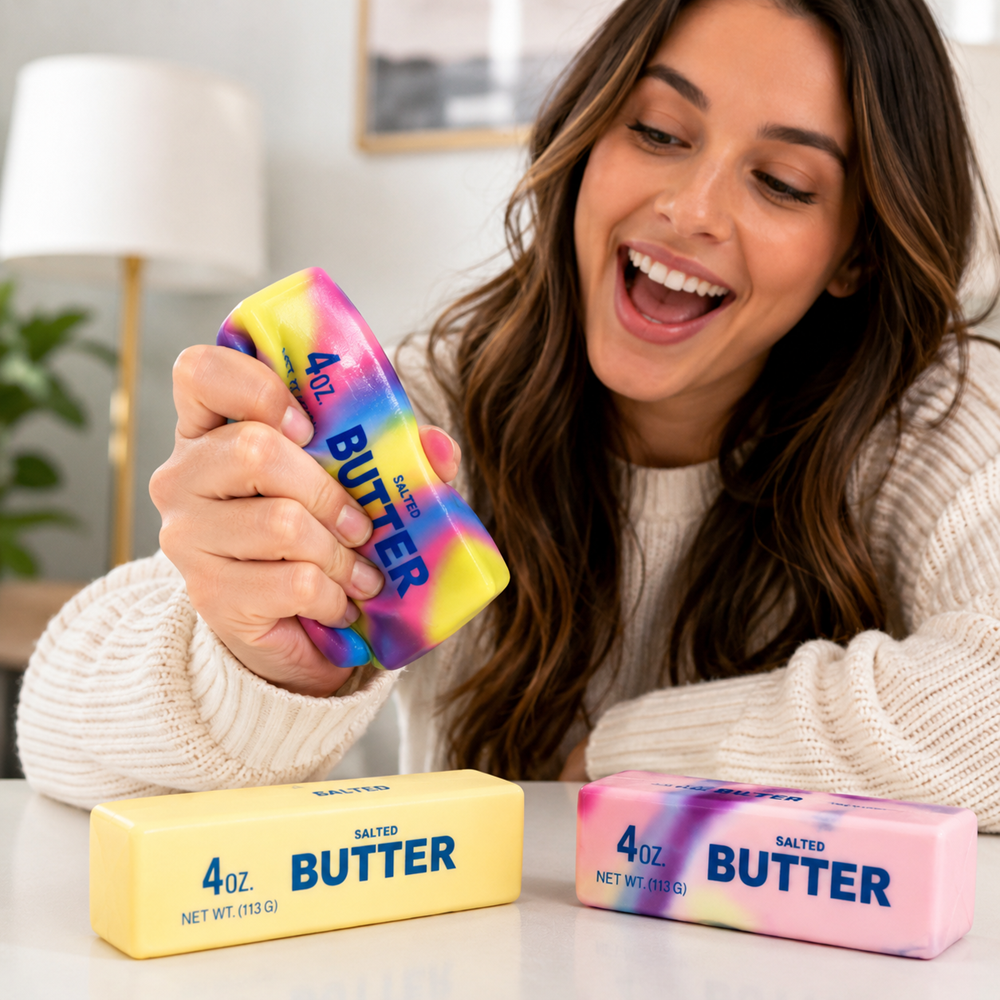 Mystery Butter Squishy stresszoldó játék 4oz – puha nyomkodható hab fidget játék random színekben (BBE) 4