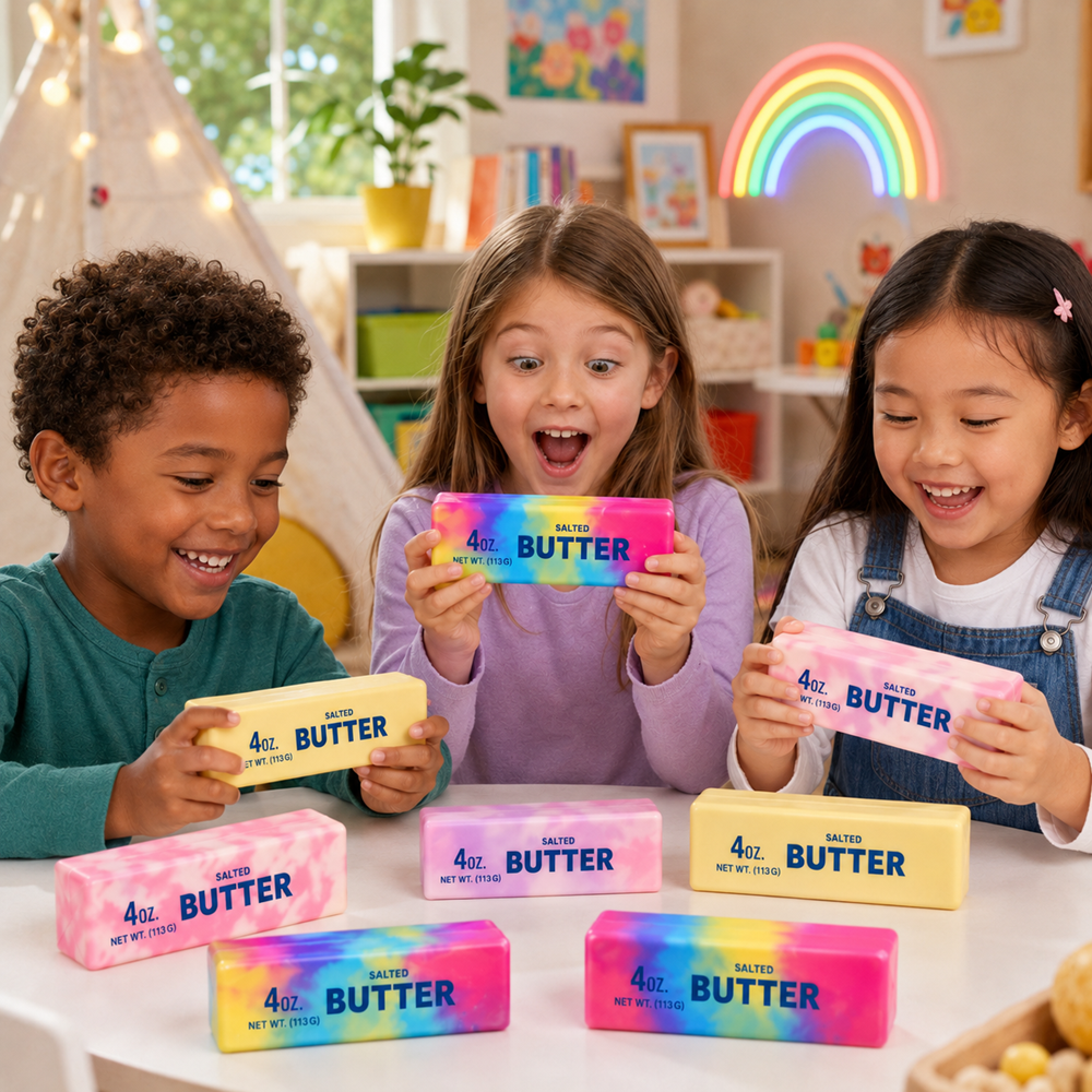 Mystery Butter Squishy stresszoldó játék 4oz – puha nyomkodható hab fidget játék random színekben (BBE) 5