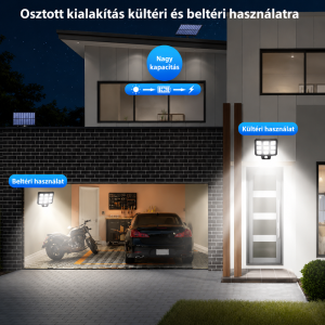 Napelemes LED fali lámpa COB világítással – rozsdamentes acél kültéri lámpa vízálló kivitelben LF-3307A (BBL) - 4. kép