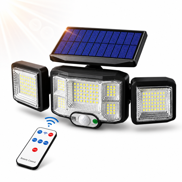Napelemes LED lámpa 192 LED – mozgásérzékelős kültéri fali lámpa távirányítóval JD-2192A (BBD) 1
