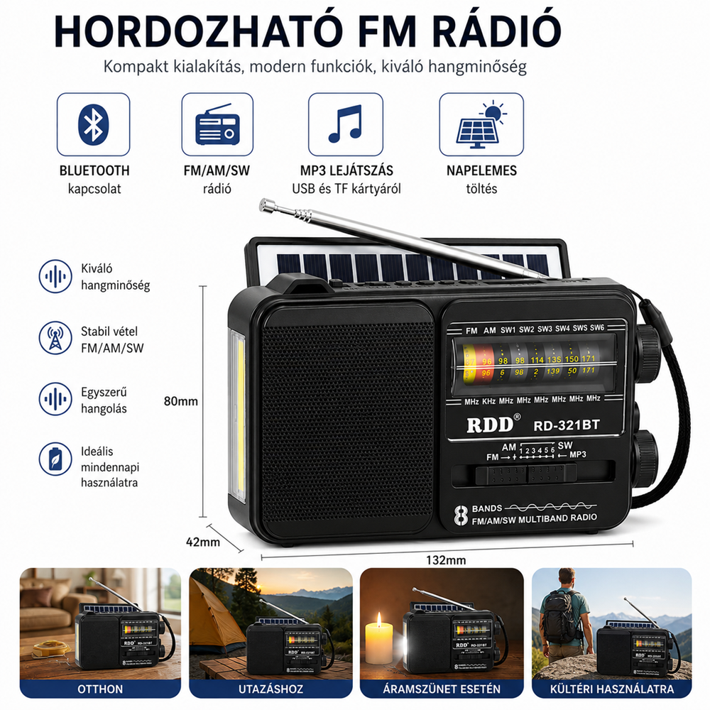 RDD hordozható Bluetooth rádió és napelemes LED hangszóró USBTF lejátszóval – RD-321BTS (BBJH) 3