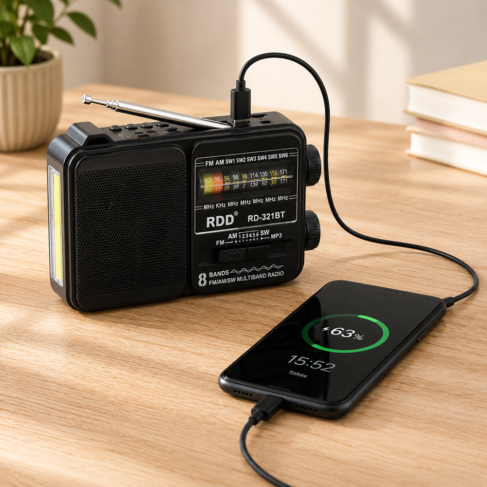 RDD hordozható Bluetooth rádió és napelemes LED hangszóró USBTF lejátszóval – RD-321BTS (BBJH) 5