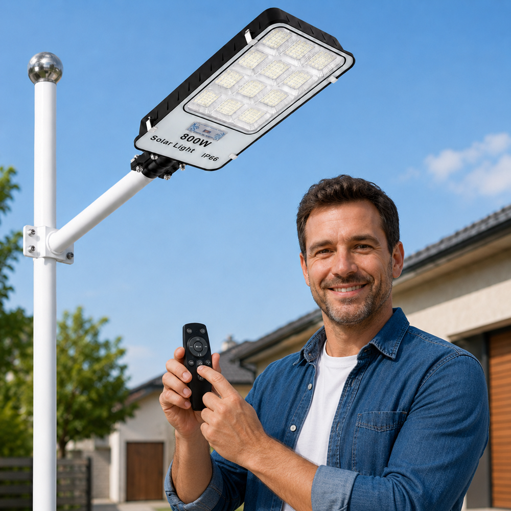 SL-88895 napelemes LED utcai lámpa 800W – IP66 kültéri mozgásérzékelős udvari világítás távirányítóval (BBD) 4