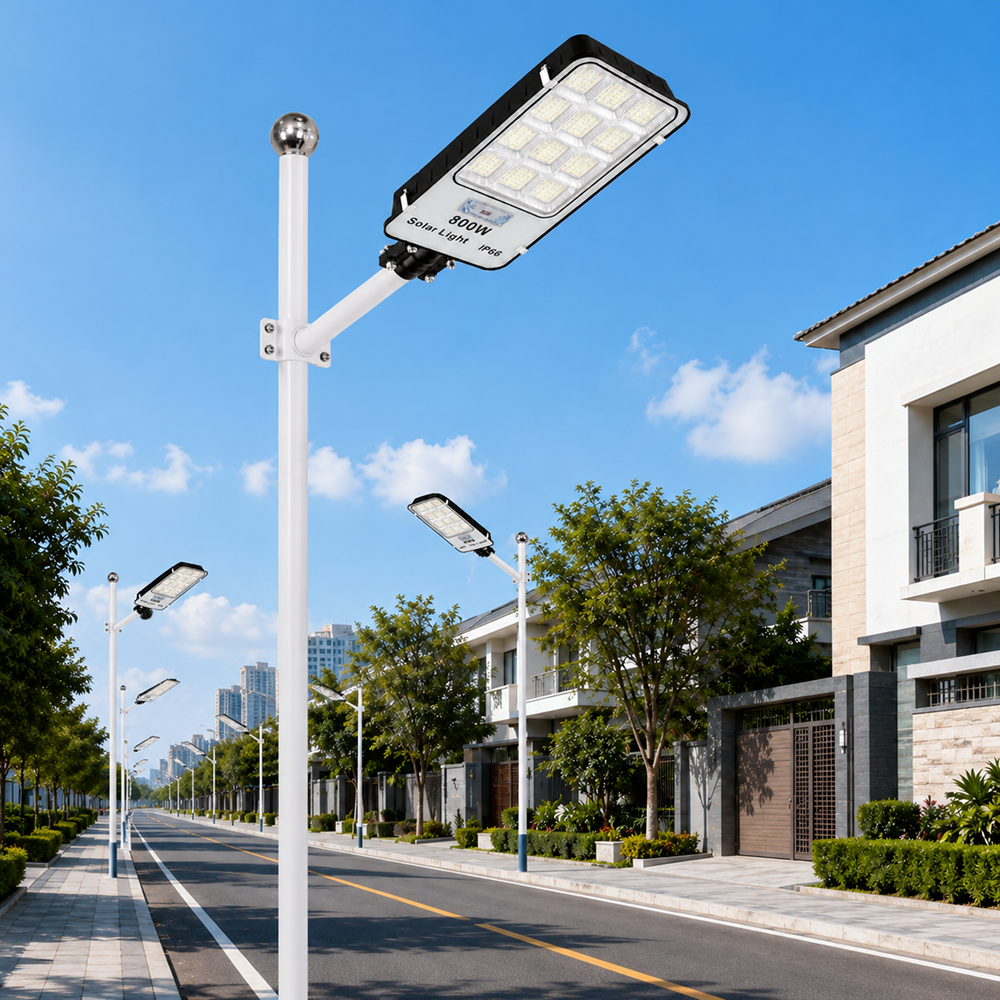 SL-88895 napelemes LED utcai lámpa 800W – IP66 kültéri mozgásérzékelős udvari világítás távirányítóval (BBD) 5
