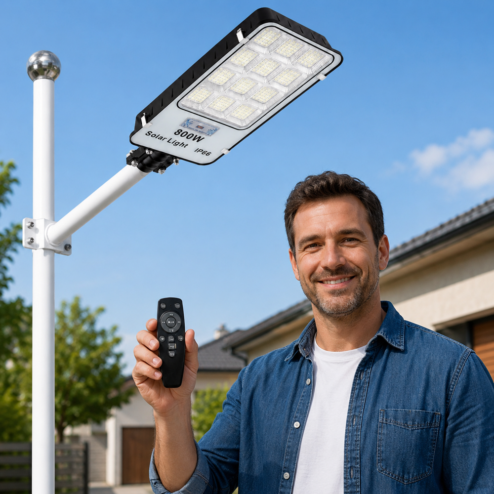SL-88895 napelemes LED utcai lámpa 800W – IP66 kültéri mozgásérzékelős udvari világítás távirányítóval (BBD) 7