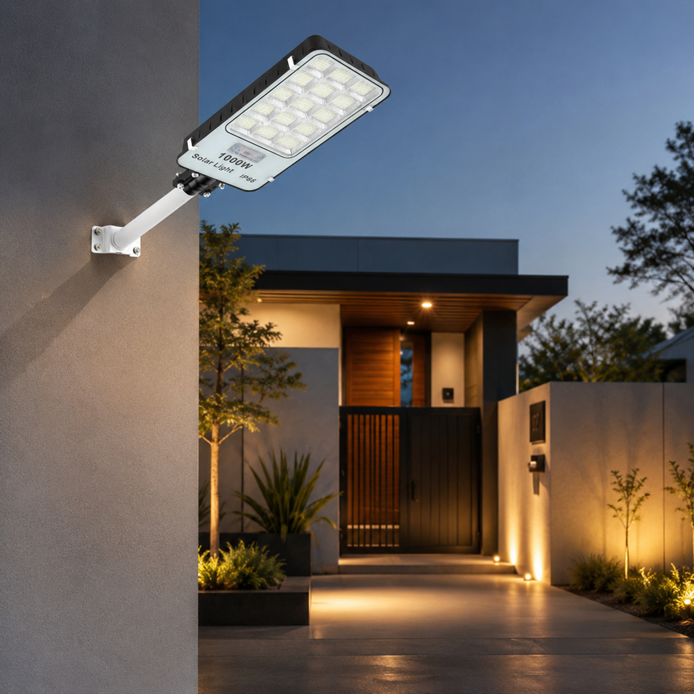 SL-88895 napelemes LED utcai lámpa 800W – IP66 kültéri mozgásérzékelős udvari világítás távirányítóval (BBD)