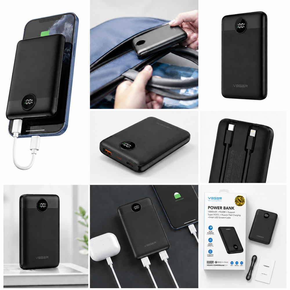 VEGER S11 powerbank 10000mAh – hordozható gyorstöltő külső akkumulátor telefonhoz (THM) 5