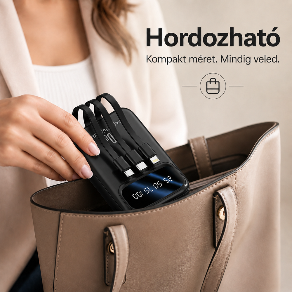 XNEN XN-458S powerbank 10000mAh – 65W szupergyors töltő beépített kábelekkel és digitális kijelzőve (THM) 3