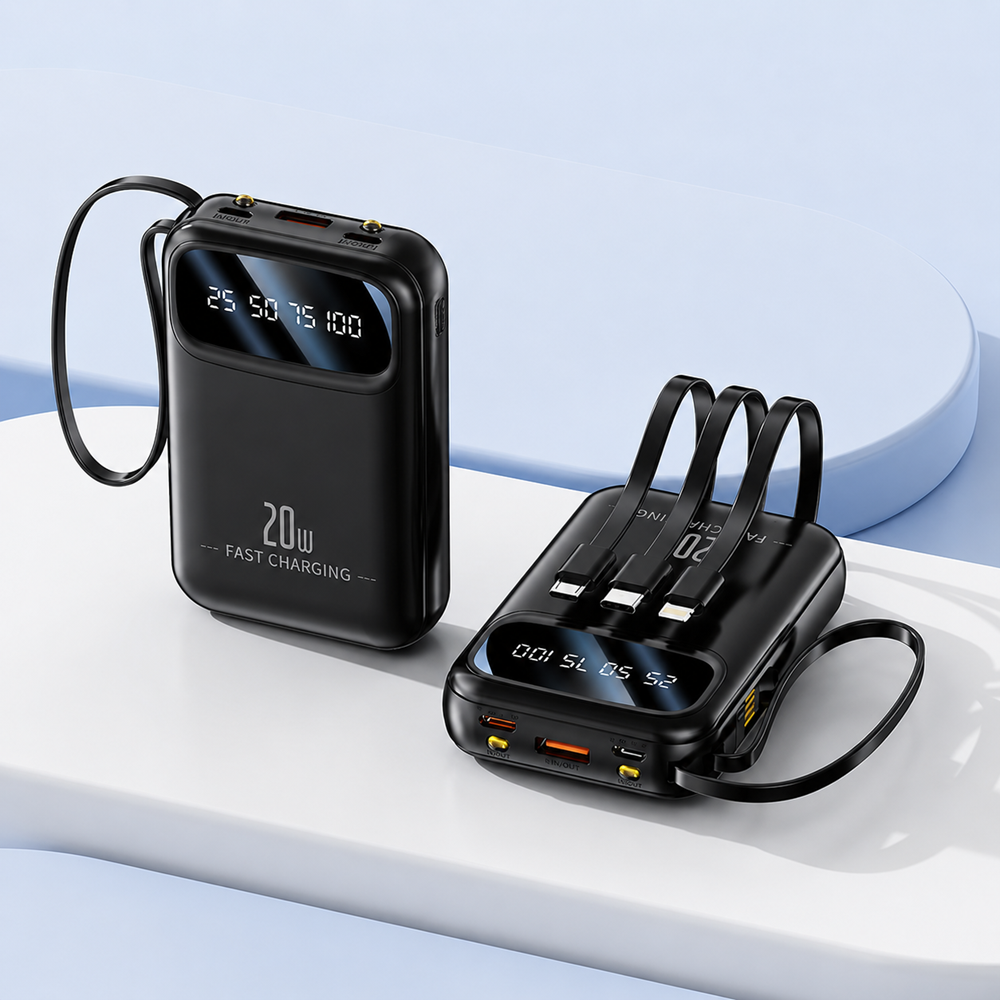 XNEN XN-458S powerbank 10000mAh – 65W szupergyors töltő beépített kábelekkel és digitális kijelzőve (THM) 5