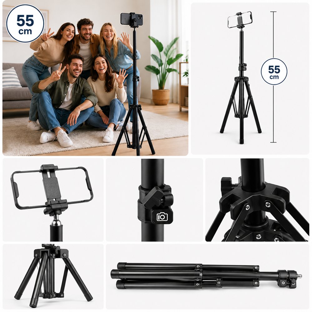 EZRA HL97-1 55 cm-es telefon tripod állvány – állítható mobiltelefon tartó fotózáshoz és videózáshoz (THM) 4
