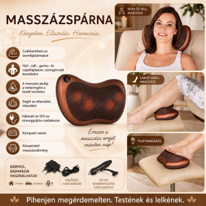 Elektromos masszázspárna 220V/12V adapterrel – kompakt nyak-, hát- és derékmasszírozó 30 × 19 × 5 cm (GL- DA00170) - 3. kép