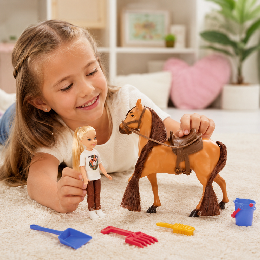 Horse Rider lovas baba játékszett lóval – lovaglós szerepjáték kiegészítőkkel (BBMJ) 2