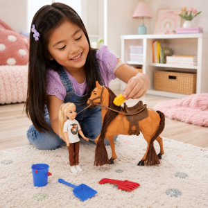 Horse Rider lovas baba játékszett lóval – lovaglós szerepjáték kiegészítőkkel (BBMJ) - 3. kép