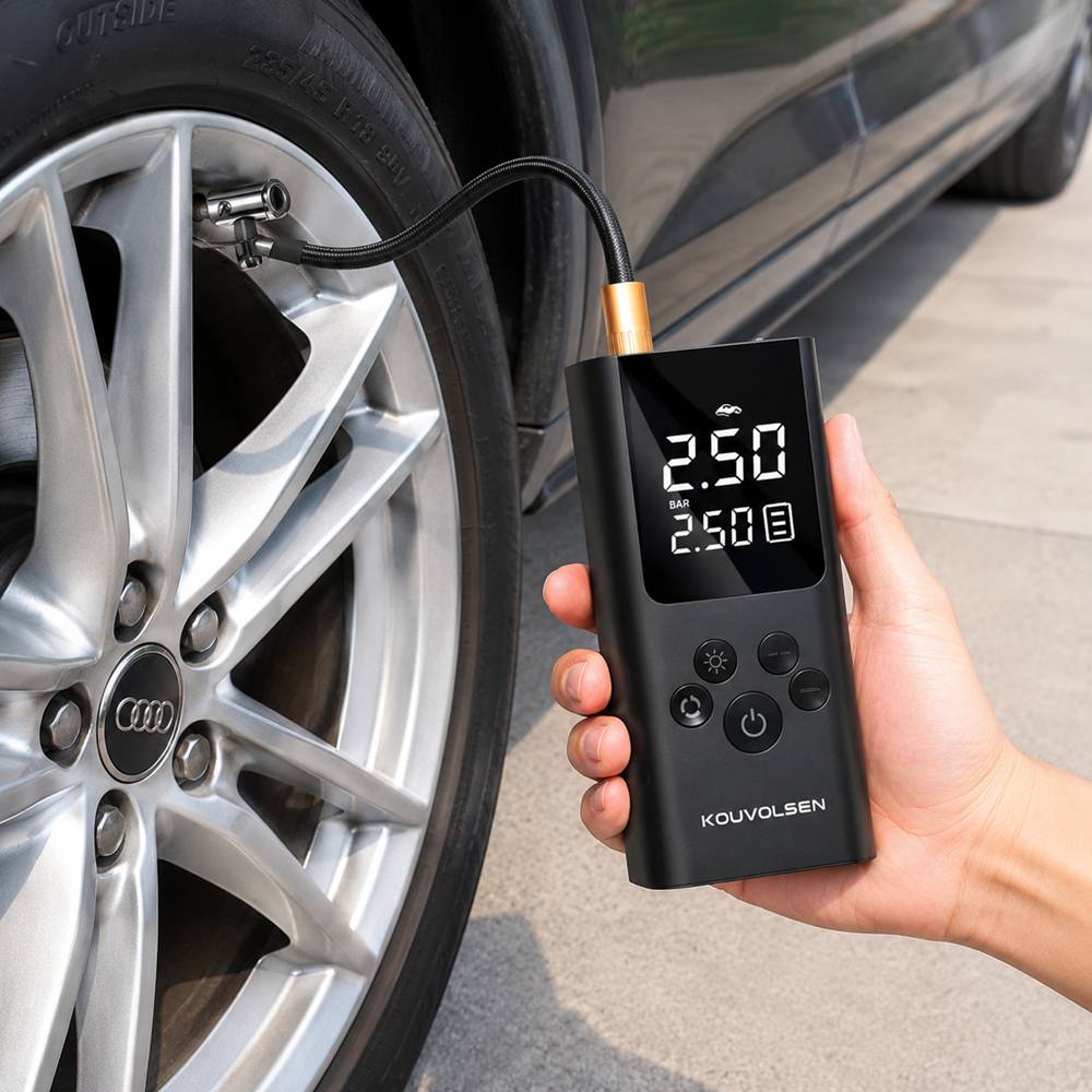 Kouvoolsen KOS-33004 hordozható digitális kompresszor és elektromos légpumpa – autóhoz, kerékpárhoz, motorhoz, labdához (BBD) 4