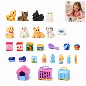Little Genius Pet Shop kisállat gondozó játékszett – cicás-kutyás pet shop készlet hordozókkal és kiegészítőkkel (BBMJ) - 5. kép