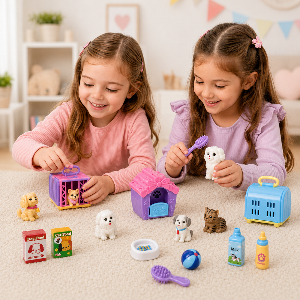 Little Genius Pet Shop kisállat gondozó játékszett – cicás-kutyás pet shop készlet hordozókkal és kiegészítőkkel (BBMJ) 2