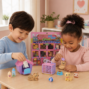 Little Genius Pet Shop kisállat gondozó játékszett – cicás-kutyás pet shop készlet hordozókkal és kiegészítőkkel (BBMJ) - 3. kép