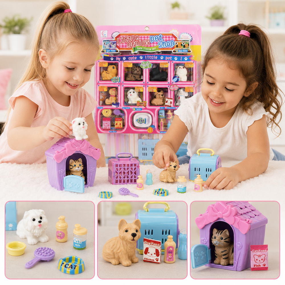 Little Genius Pet Shop kisállat gondozó játékszett – cicás-kutyás pet shop készlet hordozókkal és kiegészítőkkel (BBMJ) 4