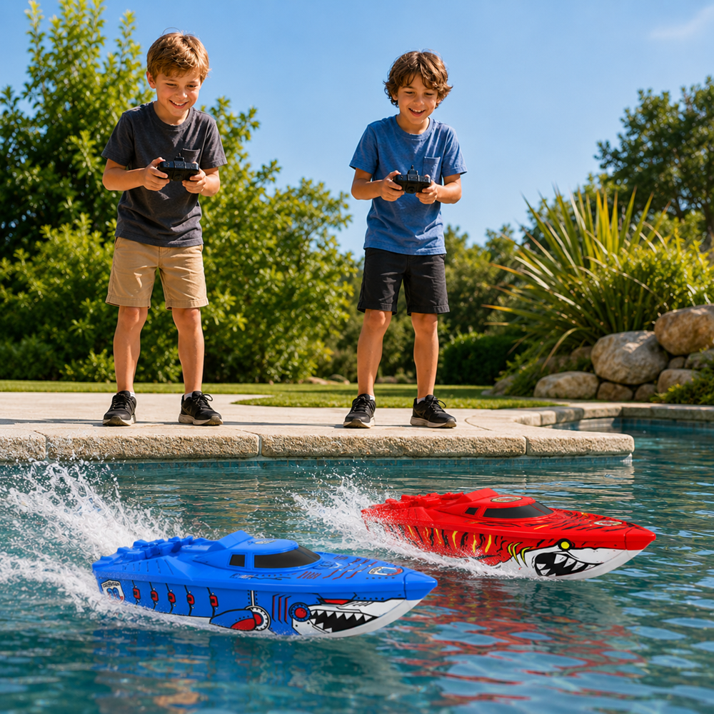 Shark Racer távirányítós RC hajó – cápa mintás elemes vízi versenyjáték (BBMJ) 2