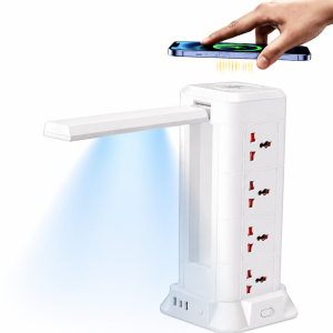 Többfunkciós LED asztali lámpa elosztóval, USB töltővel és vezeték nélküli telefontöltővel (BBD) - 6. kép