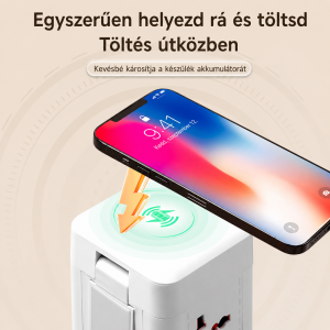 Többfunkciós LED asztali lámpa elosztóval, USB töltővel és vezeték nélküli telefontöltővel (BBD) - 3. kép